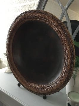 Magnifique bol en poterie asiatique sur pied, déco